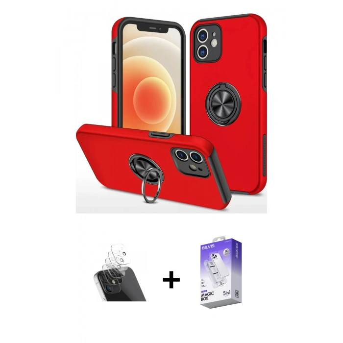 MARSİLYAN™- iPhone 12 Kılıf Odak Form Prime - Siyah Bilvis 5in1 3D Magic Cam Ekran Koruyucu + Kamera Lens Koruma Cam - SF