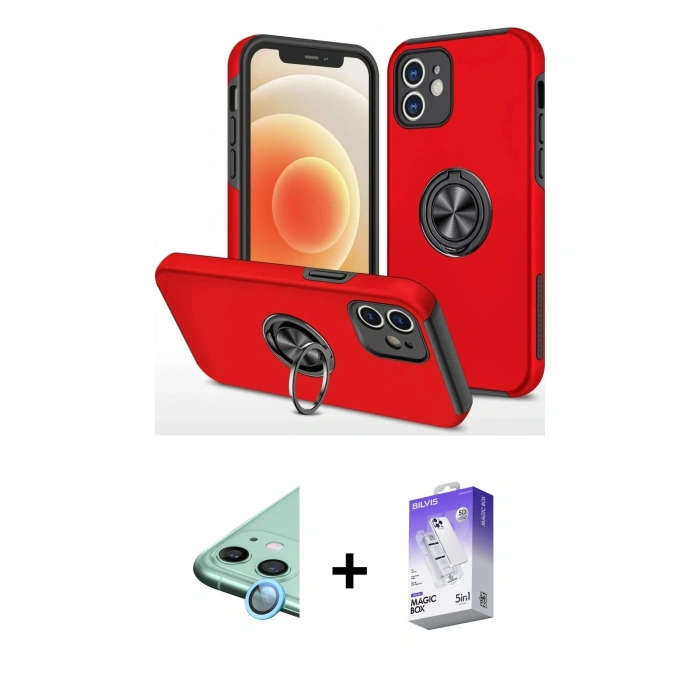 MARSİLYAN™- iPhone 12 Kılıf Odak Form Prime - Siyah Bilvis 5in1 3D Magic Cam Ekran Koruyucu + Raze Metal Kamera Lens - MI
