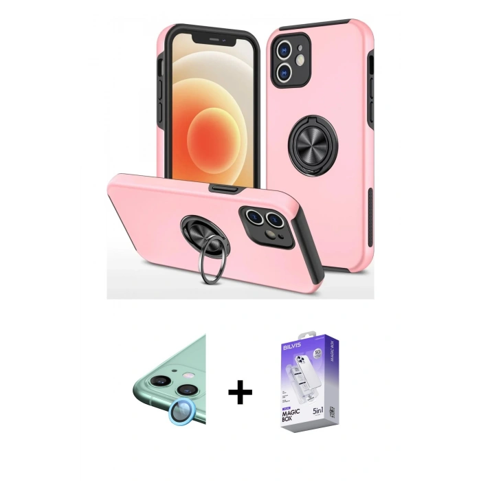 MARSİLYAN™- iPhone 12 Kılıf Odak Form Prime - Siyah Bilvis 5in1 3D Magic Cam Ekran Koruyucu + Raze Metal Kamera Lens - MI