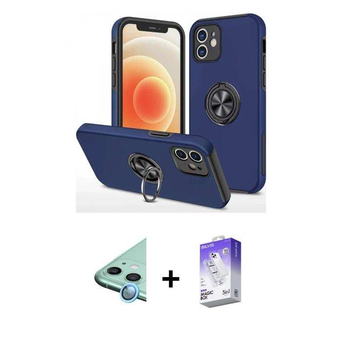 MARSİLYAN™- iPhone 12 Kılıf Odak Form Prime - Siyah Bilvis 5in1 3D Magic Cam Ekran Koruyucu + Raze Metal Kamera Lens - MI