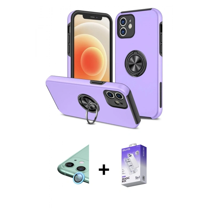 MARSİLYAN™- iPhone 12 Kılıf Odak Form Prime - Siyah Bilvis 5in1 3D Magic Cam Ekran Koruyucu + Raze Metal Kamera Lens - MI