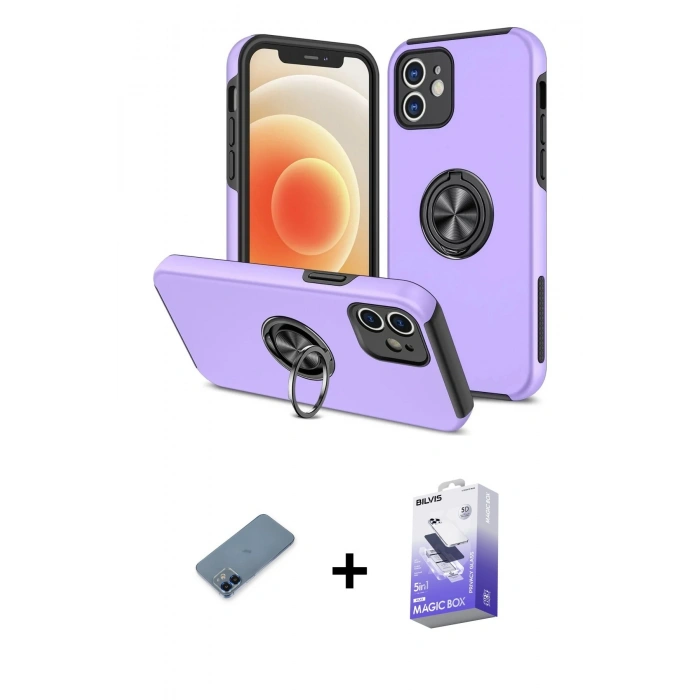 MARSİLYAN™- iPhone 12 Kılıf Odak Form Prime - Siyah Bilvis 5in1 5D Magic Hayalet Cam Ekran Koruyucu + Metal Kamera Lens Koruma Cam - MI