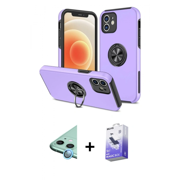 MARSİLYAN™- iPhone 12 Kılıf Odak Form Prime - Siyah Bilvis 5in1 5D Magic Hayalet Cam Ekran Koruyucu + Raze Metal Kamera Lens - MI