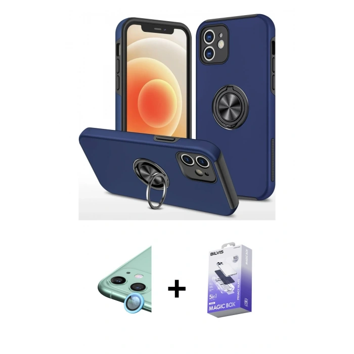 MARSİLYAN™- iPhone 12 Kılıf Odak Form Prime - Siyah Bilvis 5in1 5D Magic Hayalet Cam Ekran Koruyucu + Raze Metal Kamera Lens - MI