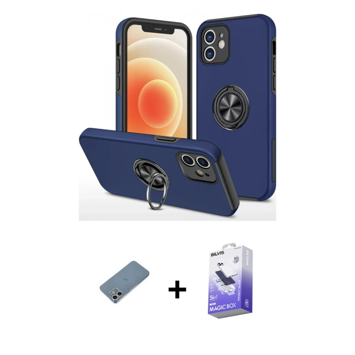 MARSİLYAN™- iPhone 12 Kılıf Odak Form Prime - Siyah Bilvis 5in1 5D Magic Hayalet Cam Ekran Koruyucu + Shine Kamera Lens Koruma Cam - GS
