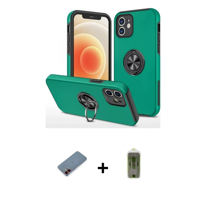 MARSİLYAN™- iPhone 12 Kılıf Odak Form Prime - Siyah Joko Magic 5D Hayalet Cam + Metal Kamera Lens Koruma Cam - KI