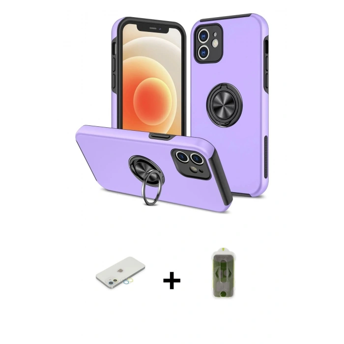 MARSİLYAN™- iPhone 12 Kılıf Odak Form Prime - Siyah Joko Magic 5D Hayalet Cam + Renkli Kamera Lens Koruma Cam - SI