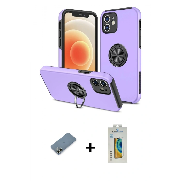 MARSİLYAN™- iPhone 12 Kılıf Odak Form Prime - Siyah Polymer Nano Ekran Koruyucu + Metal Kamera Lens Koruma Cam - AKYL