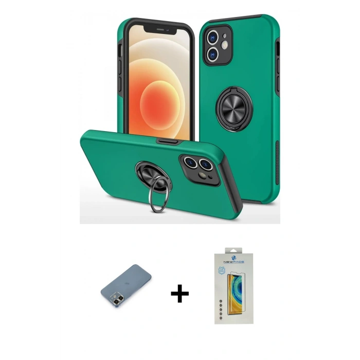 MARSİLYAN™- iPhone 12 Kılıf Odak Form Prime - Siyah Polymer Nano Ekran Koruyucu + Metal Kamera Lens Koruma Cam - GD