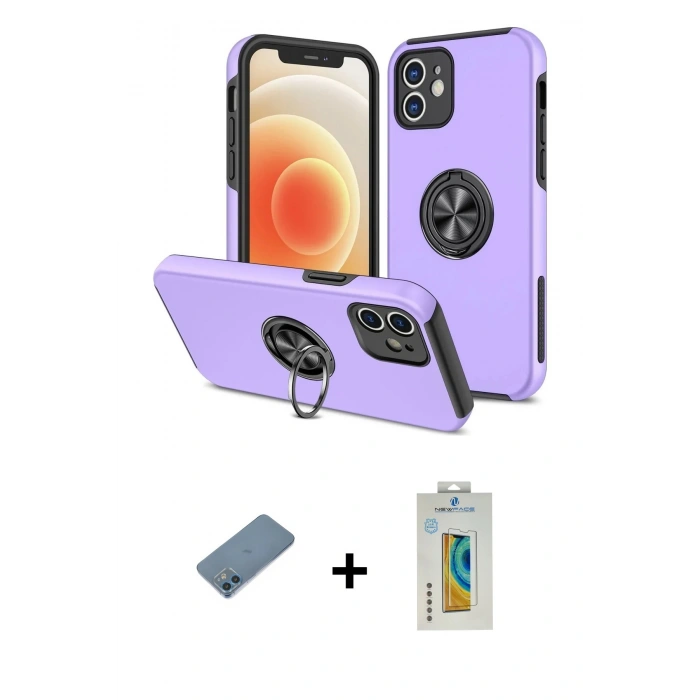 MARSİLYAN™- iPhone 12 Kılıf Odak Form Prime - Siyah Polymer Nano Ekran Koruyucu + Shine Kamera Lens Koruma Cam - MI