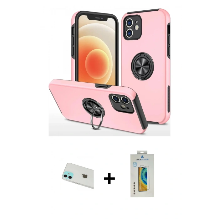 MARSİLYAN™- iPhone 12 Kılıf Odak Form Prime - Siyah Polymer Nano Ekran Koruyucu + Rainbow Kamera Lens Koruma Cam - YL