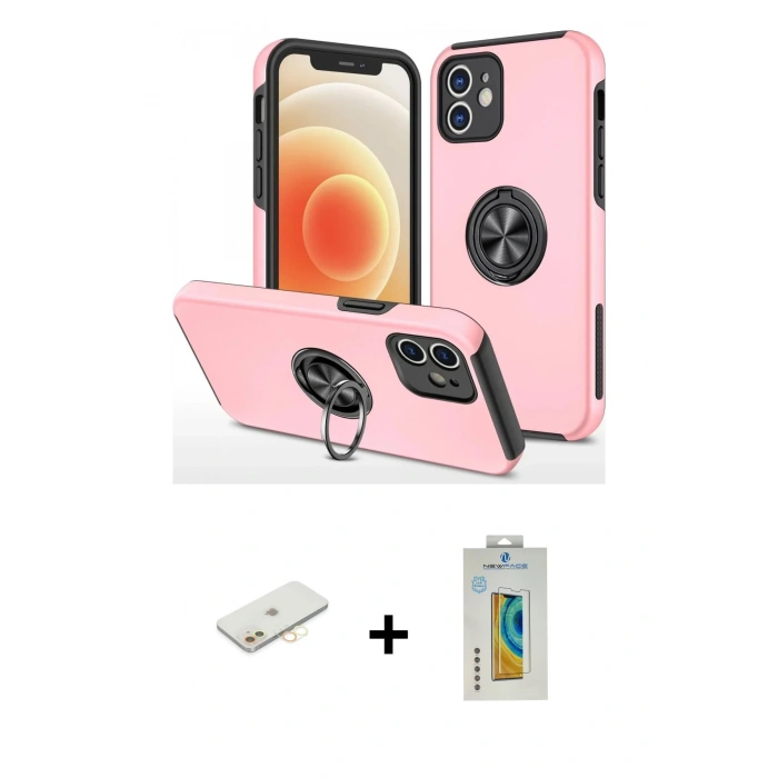 MARSİLYAN™- iPhone 12 Kılıf Odak Form Prime - Siyah Polymer Nano Ekran Koruyucu + Renkli Kamera Lens Koruma Cam - SI