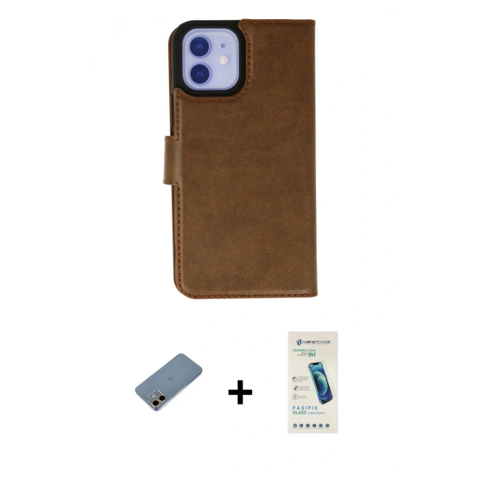 MARSİLYAN™- iPhone 12 Kılıf Siluet Işık Serisi - Şeffaf Pasifik Cam Ekran Koruyucu + Gold Shine Kamera Lens Koruma Cam