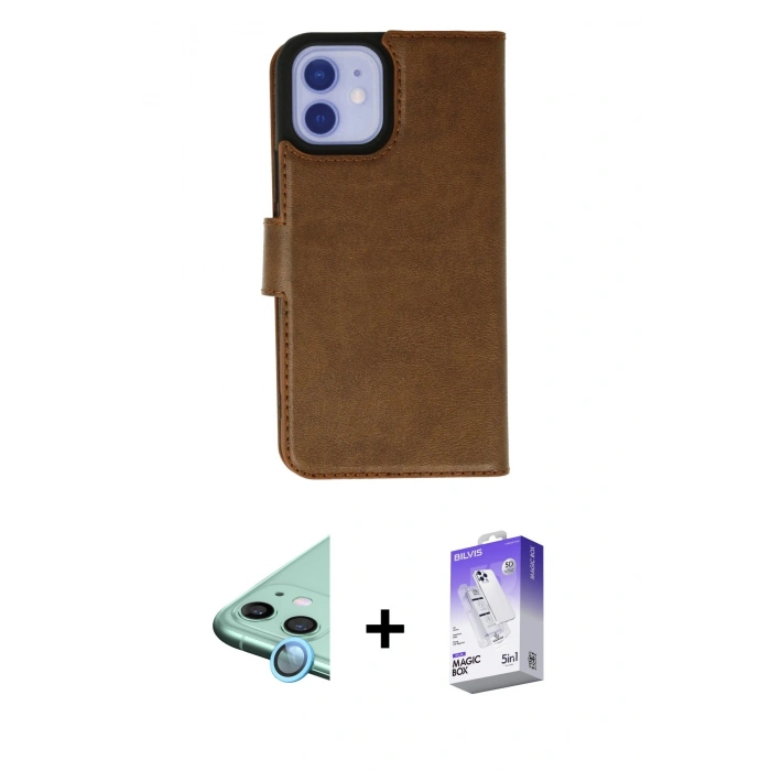 MARSİLYAN™- iPhone 12 Kılıf Siluet Işık Serisi - Siyah Bilvis 5in1 3D Magic Cam Ekran Koruyucu + Raze Metal Kamera Lens - MI