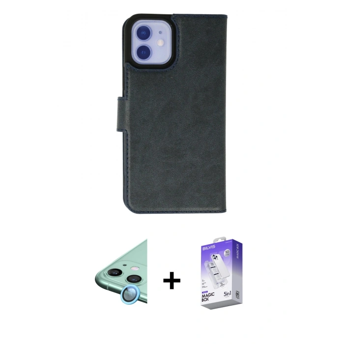 MARSİLYAN™- iPhone 12 Kılıf Siluet Işık Serisi - Siyah Bilvis 5in1 3D Magic Cam Ekran Koruyucu + Raze Metal Kamera Lens - MI