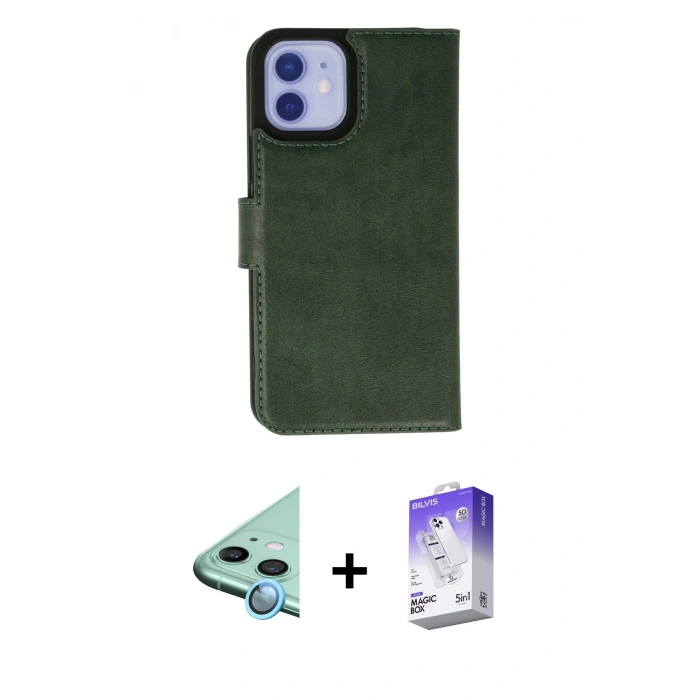 MARSİLYAN™- iPhone 12 Kılıf Siluet Işık Serisi - Siyah Bilvis 5in1 3D Magic Cam Ekran Koruyucu + Raze Metal Kamera Lens - MI