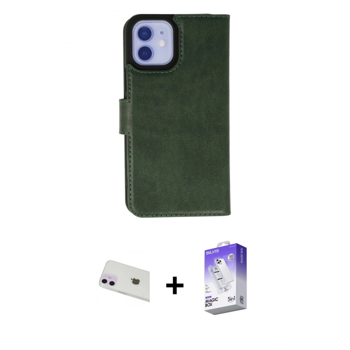 MARSİLYAN™- iPhone 12 Kılıf Siluet Işık Serisi - Siyah Bilvis 5in1 3D Magic Cam Ekran Koruyucu + Rainbow Kamera Lens Koruma Cam - MR