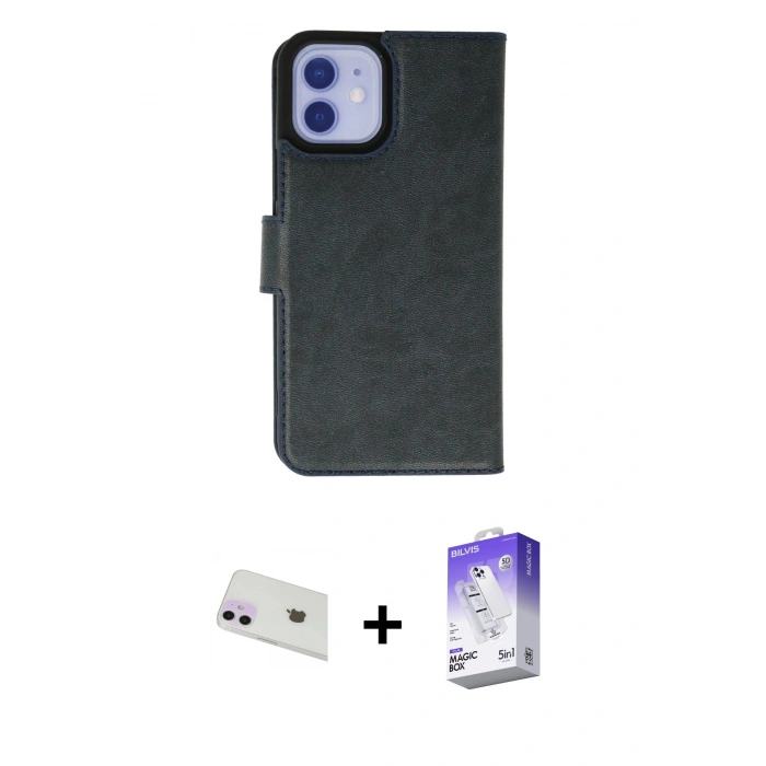 MARSİLYAN™- iPhone 12 Kılıf Siluet Işık Serisi - Siyah Bilvis 5in1 3D Magic Cam Ekran Koruyucu + Rainbow Kamera Lens Koruma Cam - MR
