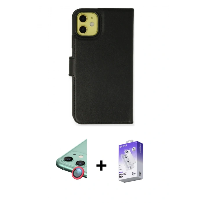 MARSİLYAN™- iPhone 12 Kılıf Siluet Işık Serisi - Siyah Bilvis 5in1 3D Magic Cam Ekran Koruyucu + Raze Metal Kamera Lens - KI