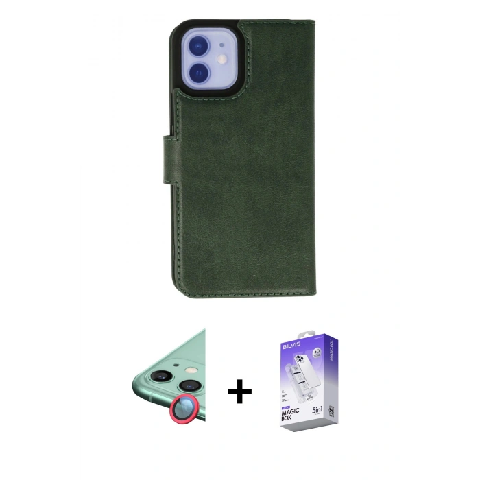 MARSİLYAN™- iPhone 12 Kılıf Siluet Işık Serisi - Siyah Bilvis 5in1 3D Magic Cam Ekran Koruyucu + Raze Metal Kamera Lens - KI