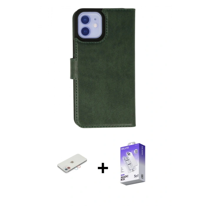 MARSİLYAN™- iPhone 12 Kılıf Siluet Işık Serisi - Siyah Bilvis 5in1 3D Magic Cam Ekran Koruyucu + Renkli Kamera Lens Koruma Cam - PE