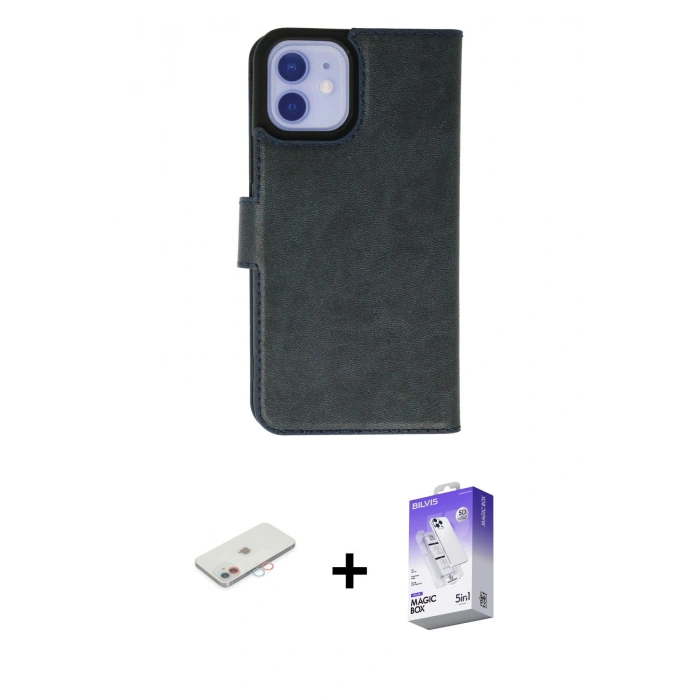 MARSİLYAN™- iPhone 12 Kılıf Siluet Işık Serisi - Siyah Bilvis 5in1 3D Magic Cam Ekran Koruyucu + Renkli Kamera Lens Koruma Cam - PE