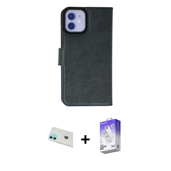 MARSİLYAN™- iPhone 12 Kılıf Siluet Işık Serisi - Siyah Bilvis 5in1 3D Magic Cam Ekran Koruyucu + Rainbow Kamera Lens Koruma Cam - YL