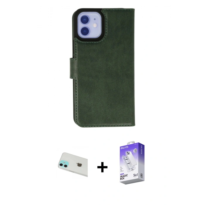 MARSİLYAN™- iPhone 12 Kılıf Siluet Işık Serisi - Siyah Bilvis 5in1 3D Magic Cam Ekran Koruyucu + Rainbow Kamera Lens Koruma Cam - YL