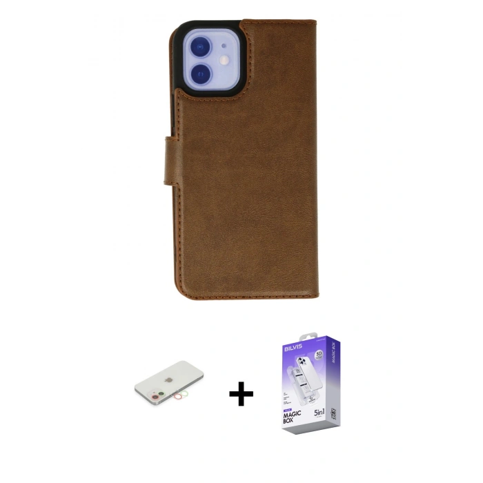 MARSİLYAN™- iPhone 12 Kılıf Siluet Işık Serisi - Siyah Bilvis 5in1 3D Magic Cam Ekran Koruyucu + Renkli Kamera Lens Koruma Cam - YL
