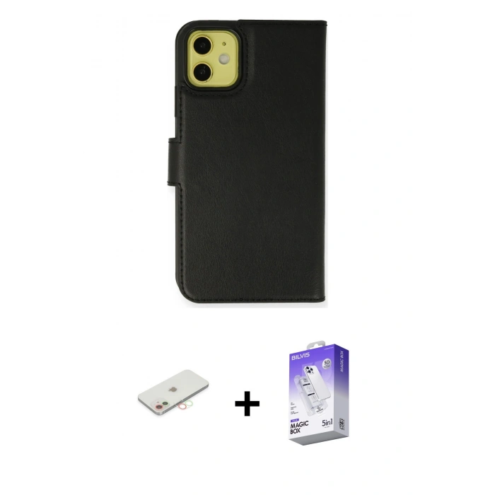MARSİLYAN™- iPhone 12 Kılıf Siluet Işık Serisi - Siyah Bilvis 5in1 3D Magic Cam Ekran Koruyucu + Renkli Kamera Lens Koruma Cam - YL