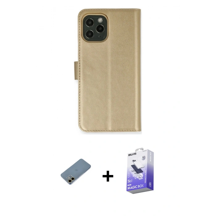 MARSİLYAN™- iPhone 12 Kılıf Siluet Işık Serisi - Siyah Bilvis 5in1 5D Magic Hayalet Cam Ekran Koruyucu + Shine Kamera Lens Koruma Cam - GD