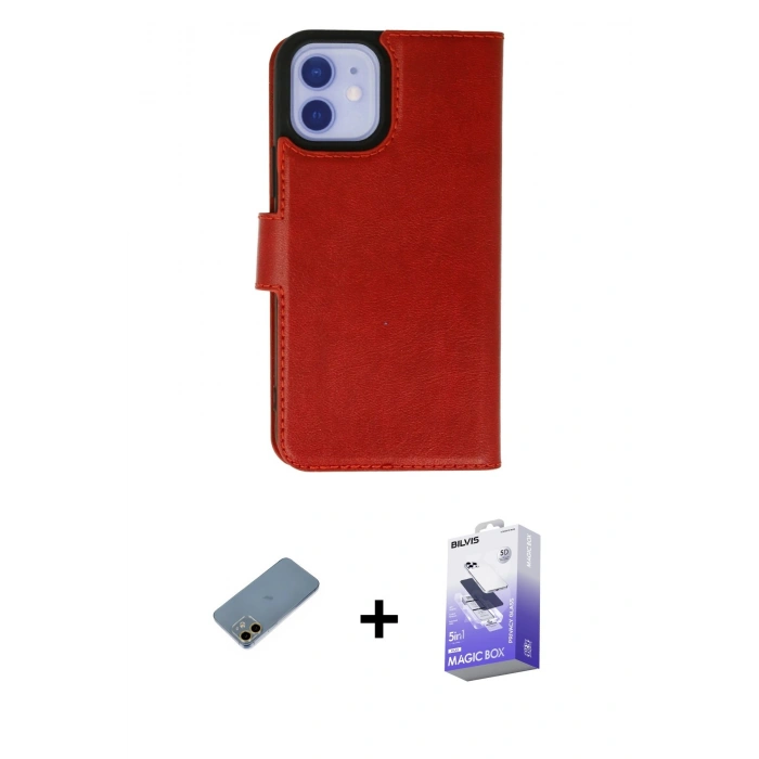 MARSİLYAN™- iPhone 12 Kılıf Siluet Işık Serisi - Siyah Bilvis 5in1 5D Magic Hayalet Cam Ekran Koruyucu + Shine Kamera Lens Koruma Cam - GD