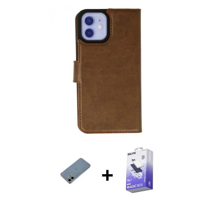 MARSİLYAN™- iPhone 12 Kılıf Siluet Işık Serisi - Siyah Bilvis 5in1 5D Magic Hayalet Cam Ekran Koruyucu + Shine Kamera Lens Koruma Cam - GD