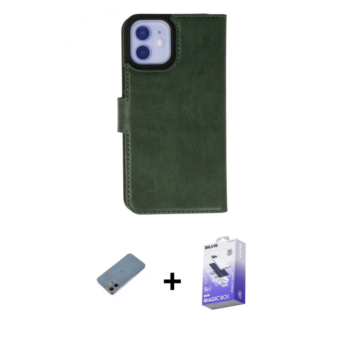 MARSİLYAN™- iPhone 12 Kılıf Siluet Işık Serisi - Siyah Bilvis 5in1 5D Magic Hayalet Cam Ekran Koruyucu + Shine Kamera Lens Koruma Cam - GI