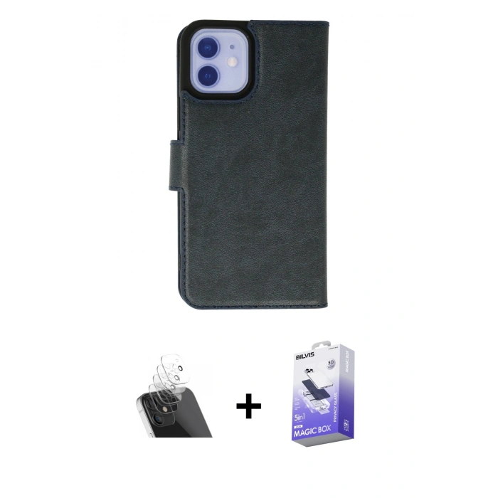 MARSİLYAN™- iPhone 12 Kılıf Siluet Işık Serisi - Siyah Bilvis 5in1 5D Magic Hayalet Cam Ekran Koruyucu + Kamera Lens Koruma Cam - SF