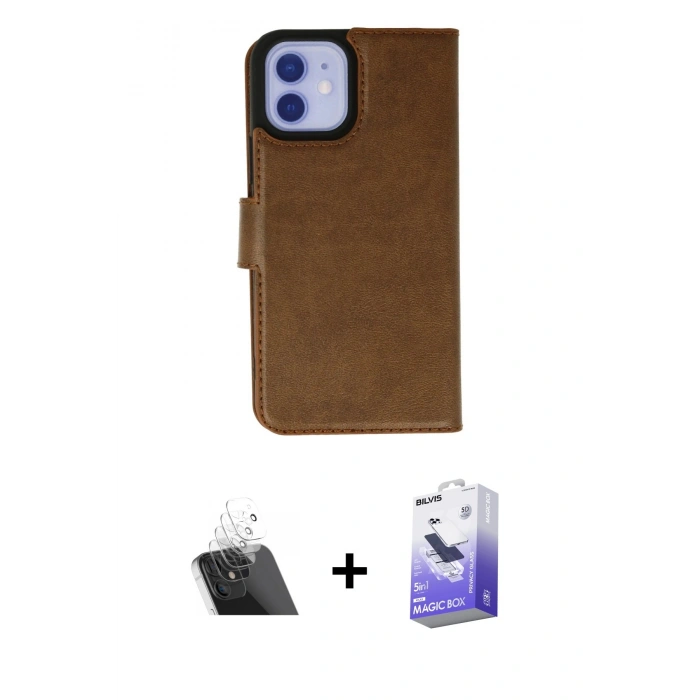 MARSİLYAN™- iPhone 12 Kılıf Siluet Işık Serisi - Siyah Bilvis 5in1 5D Magic Hayalet Cam Ekran Koruyucu + Kamera Lens Koruma Cam - SF