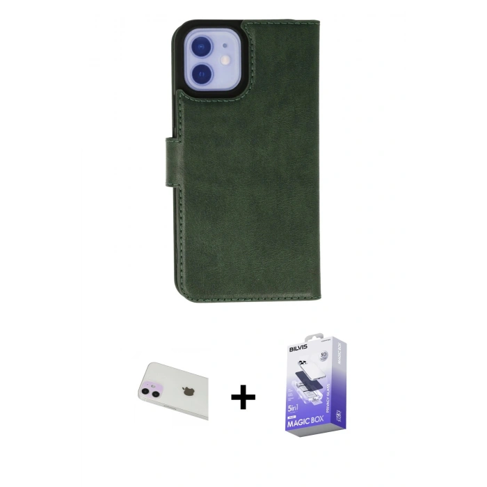 MARSİLYAN™- iPhone 12 Kılıf Siluet Işık Serisi - Siyah Bilvis 5in1 5D Magic Hayalet Cam Ekran Koruyucu + Rainbow Kamera Lens Koruma Cam - MR