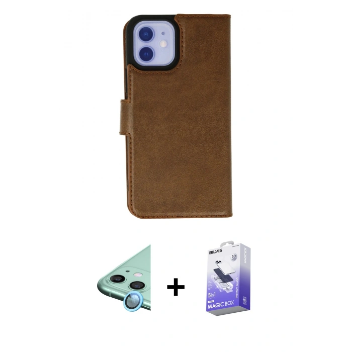 MARSİLYAN™- iPhone 12 Kılıf Siluet Işık Serisi - Siyah Bilvis 5in1 5D Magic Hayalet Cam Ekran Koruyucu + Raze Metal Kamera Lens - MI