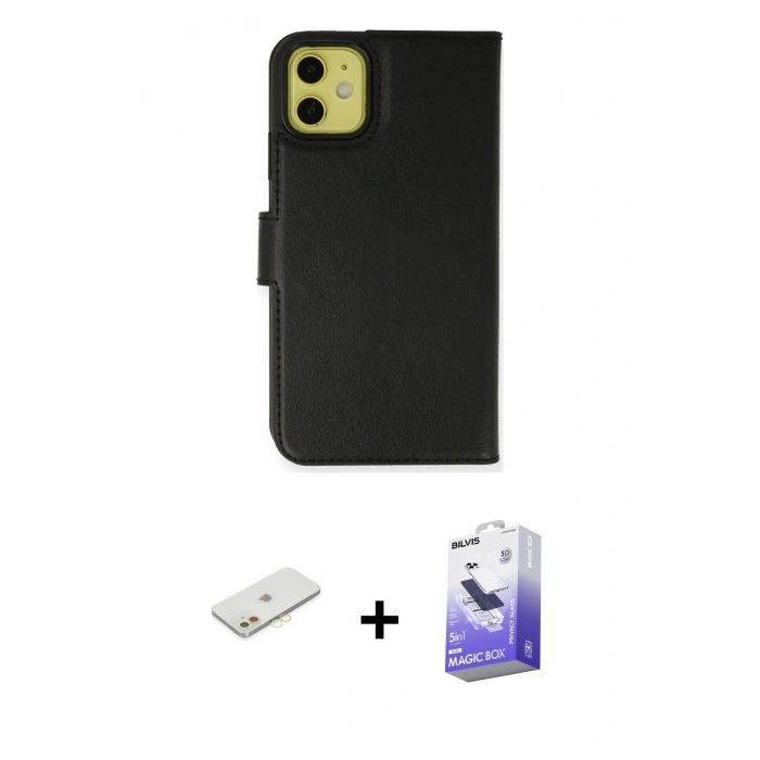 MARSİLYAN™- iPhone 12 Kılıf Siluet Işık Serisi - Siyah Bilvis 5in1 5D Magic Hayalet Cam Ekran Koruyucu + Renkli Kamera Lens Koruma Cam - TU