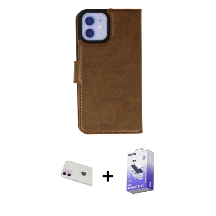 MARSİLYAN™- iPhone 12 Kılıf Siluet Işık Serisi - Siyah Bilvis 5in1 5D Magic Hayalet Cam Ekran Koruyucu + Rainbow Kamera Lens Koruma Cam - MR