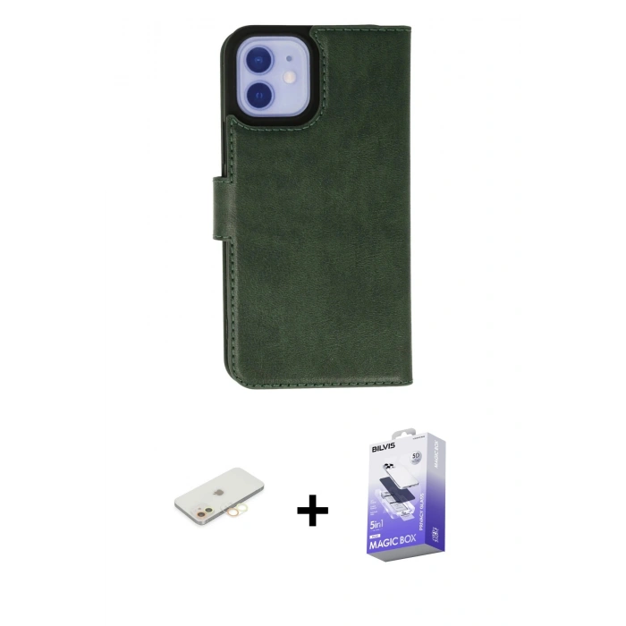 MARSİLYAN™- iPhone 12 Kılıf Siluet Işık Serisi - Siyah Bilvis 5in1 5D Magic Hayalet Cam Ekran Koruyucu + Renkli Kamera Lens Koruma Cam - SI