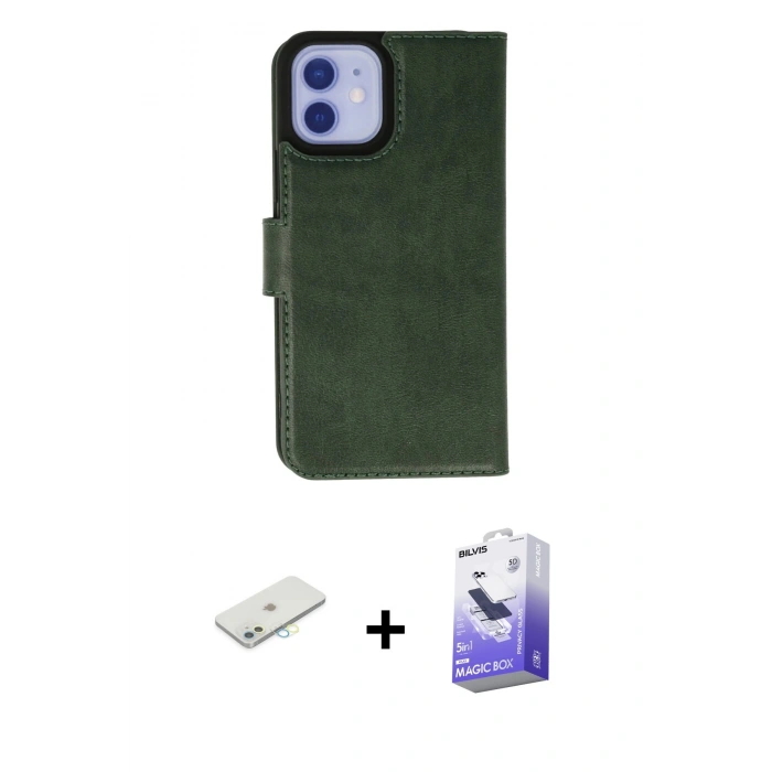MARSİLYAN™- iPhone 12 Kılıf Siluet Işık Serisi - Siyah Bilvis 5in1 5D Magic Hayalet Cam Ekran Koruyucu + Renkli Kamera Lens Koruma Cam - SI