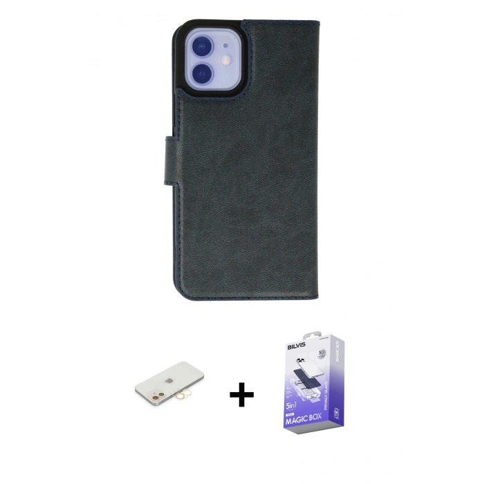 MARSİLYAN™- iPhone 12 Kılıf Siluet Işık Serisi - Siyah Bilvis 5in1 5D Magic Hayalet Cam Ekran Koruyucu + Renkli Kamera Lens Koruma Cam - SI