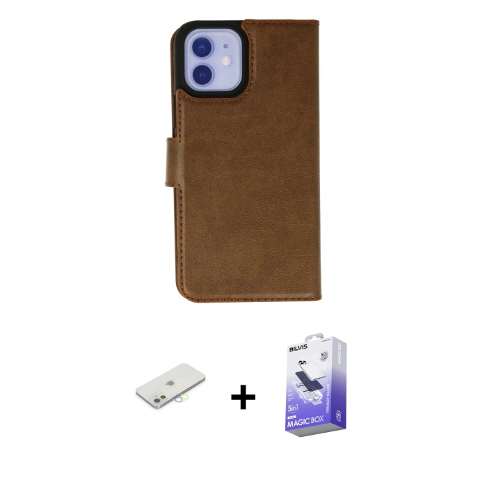 MARSİLYAN™- iPhone 12 Kılıf Siluet Işık Serisi - Siyah Bilvis 5in1 5D Magic Hayalet Cam Ekran Koruyucu + Renkli Kamera Lens Koruma Cam - SI