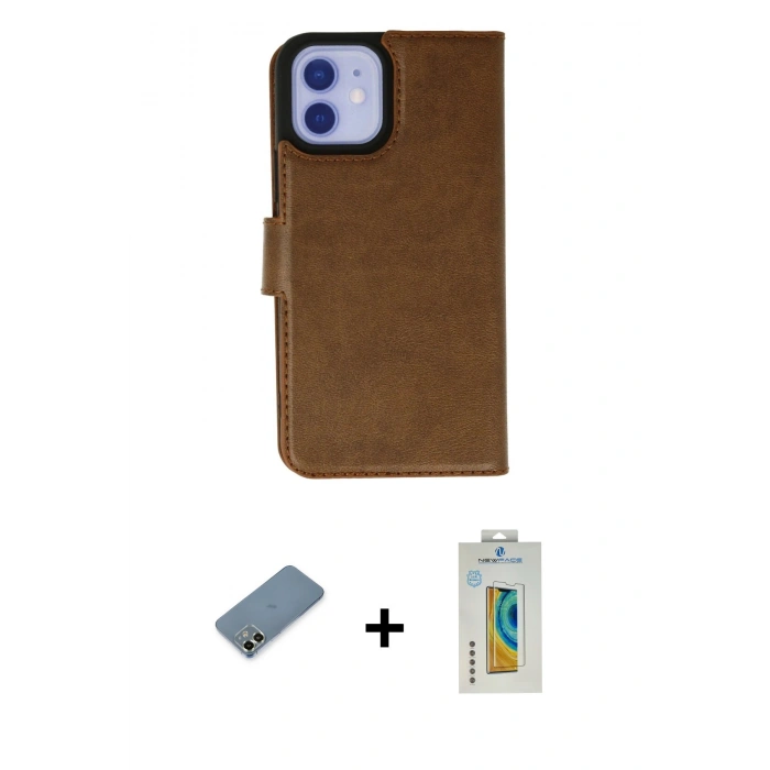 MARSİLYAN™- iPhone 12 Kılıf Siluet Işık Serisi - Siyah Polymer Nano Ekran Koruyucu + Metal Kamera Lens Koruma Cam - AKYL