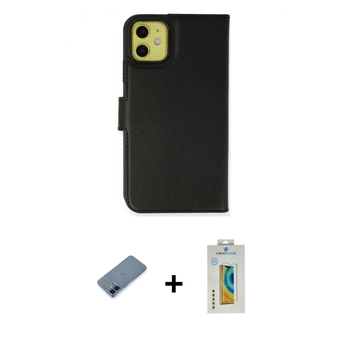 MARSİLYAN™- iPhone 12 Kılıf Siluet Işık Serisi - Siyah Polymer Nano Ekran Koruyucu + Metal Kamera Lens Koruma Cam - MI
