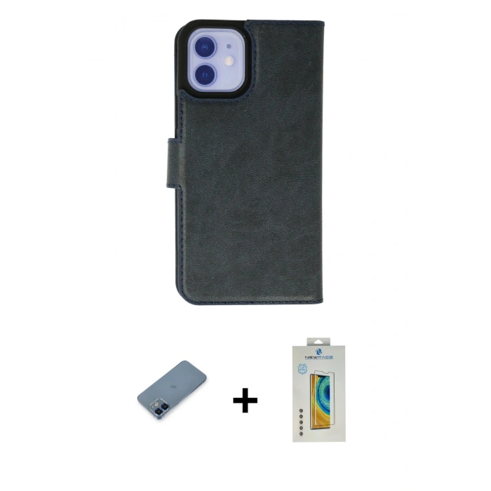 MARSİLYAN™- iPhone 12 Kılıf Siluet Işık Serisi - Siyah Polymer Nano Ekran Koruyucu + Metal Kamera Lens Koruma Cam - MI