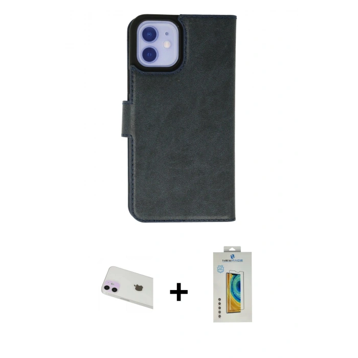 MARSİLYAN™- iPhone 12 Kılıf Siluet Işık Serisi - Siyah Polymer Nano Ekran Koruyucu + Rainbow Kamera Lens Koruma Cam - MR