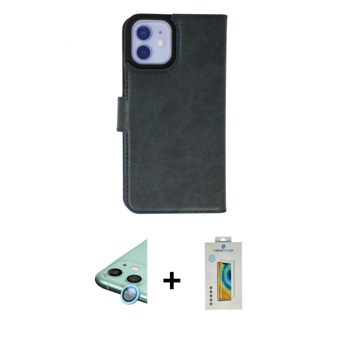 MARSİLYAN™- iPhone 12 Kılıf Siluet Işık Serisi - Siyah Polymer Nano Ekran Koruyucu + Raze Metal Kamera Lens - MI