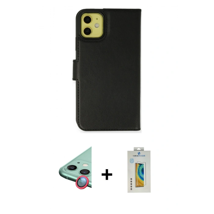 MARSİLYAN™- iPhone 12 Kılıf Siluet Işık Serisi - Siyah Polymer Nano Ekran Koruyucu + Raze Metal Kamera Lens - KI